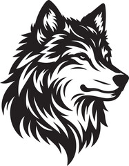 Black wolf head silhouette simple vector, wolf head Logo black and white