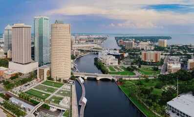 Bridge crossing the Hillsborough River in downtown, Tampa, Florida, United States.