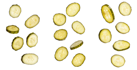Pickled cucumber slices isolated on white background