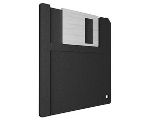 Diskette, 3D modeled floppy disk with plastic texture and aluminum cover. Transparent background