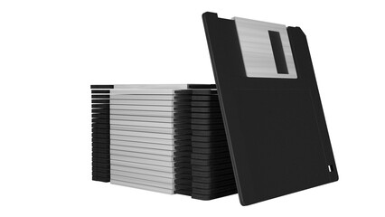 Diskette, 3D modeled floppy disk with plastic texture and aluminum cover. Transparent background