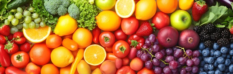 Colorful Fruits and Vegetables Rainbow Background