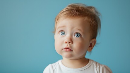 Naklejka premium Curious Baby in Simple Blue Setting