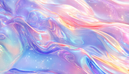 Obraz premium Iridescent, holographic patterns in pastel shades, creating a futuristic, dreamy effect that shifts in color and tone