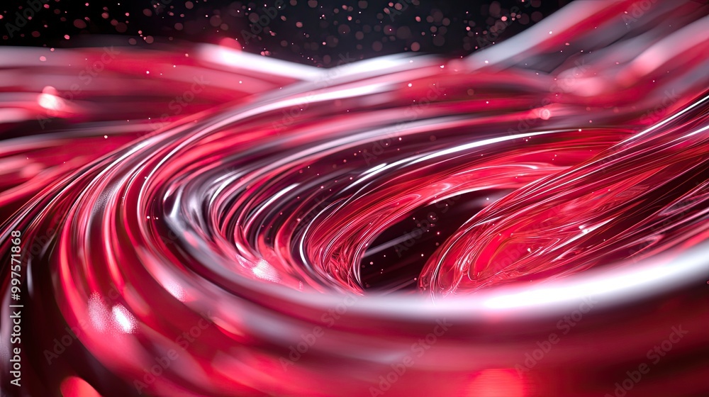 Poster abstract flowing red liquid with light reflection