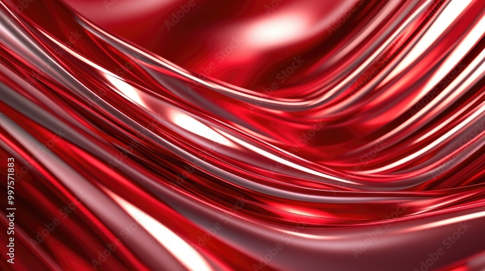 Poster smooth red waves with shiny curves and reflections