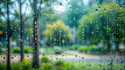 Rainy day outside the window with raindrops sliding down the glass, Rainy, day, outside, window, raindrops, sliding, glass, weather
