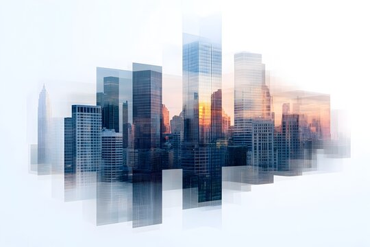 Photographic collage showcasing real estate investment opportunities,featuring a patchwork of architectural elements and dynamic cityscapes. Layered.