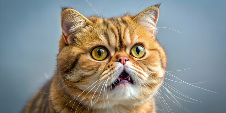 Close-up of an exotic shorthair cat exhibiting the flehmen reaction, exotic shorthair, cat, domestic, animal, pet