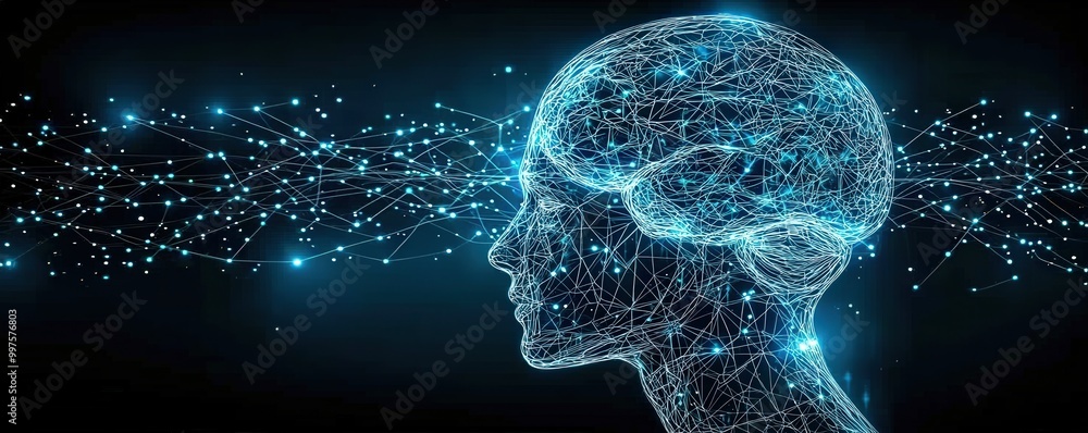 Poster striking realistic brain visualization in dark background