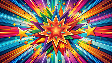 Fototapeta premium Vibrant, comic-style explosion with colorful geometric shapes and dynamic energy lines, comic, explosion, vibrant, colorful