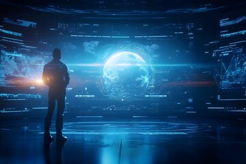 Futuristic,sci-fi-inspired digital rendering that envisions the evolution of democracy in a technologically advanced society,featuring sleek interfaces,holographic projections.