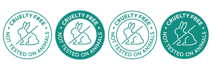 Cruelty Free label, logo, badge, icon, sticker, symbol, emblem, stamp, green, line, flat vector, isolated illustration. Cruelty free not tested on animals label for product packaging design.
