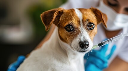 Jack Russell Terrier Receiving Vaccination at the Vet