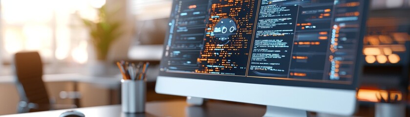 Fototapeta premium Innovating Digital Creative: Futuristic Office Workflow in 3D Illustration