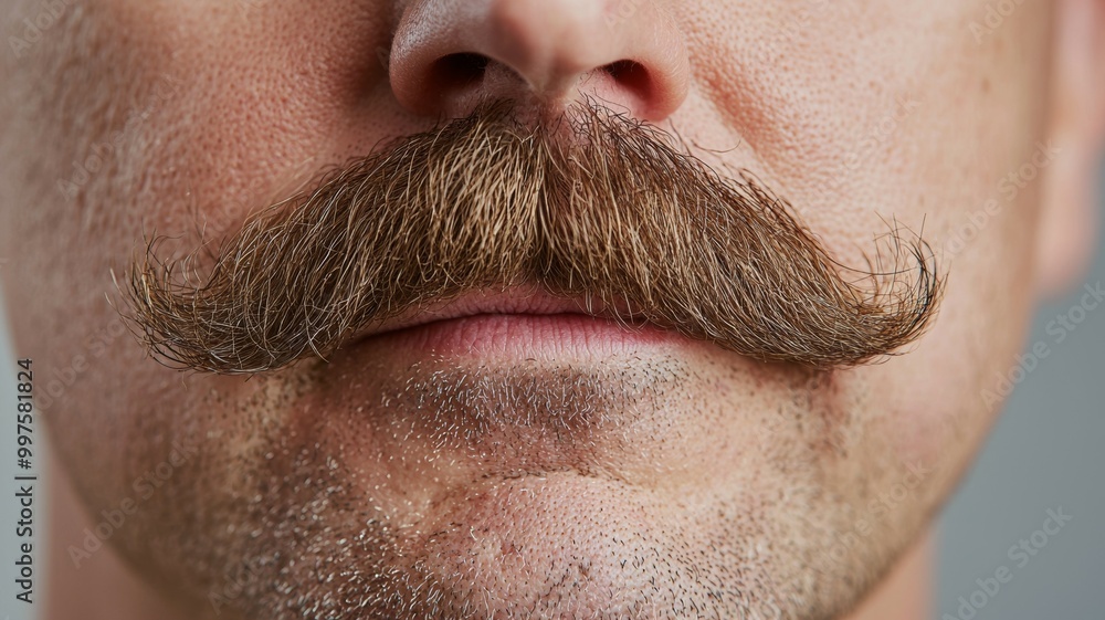 Poster a man with a mustache has a beard that is sparse and unkempt