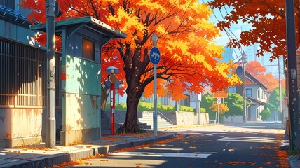 Golden Hour in an Autumn Street
