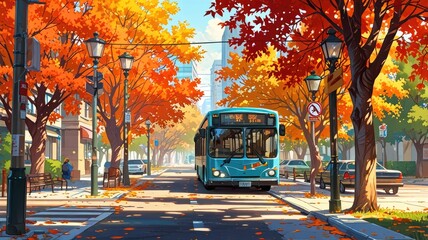 Obraz premium Golden Hour in an Autumn Street