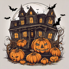 halloween background with pumpkin and bats