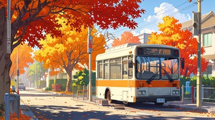 Obraz premium Golden Hour in an Autumn Street