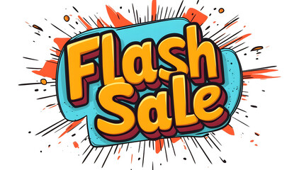 Comic-style Flash Sale text inside a speech bubble with a dynamic, playful font