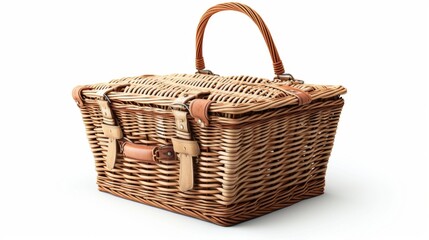 Vintage Wicker Picnic Basket with Leather Straps