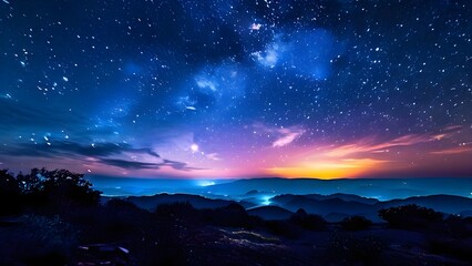 Fototapeta premium A glowing starry night sky with a tranquil atmosphere and scattered cosmic wonders. AI generative.