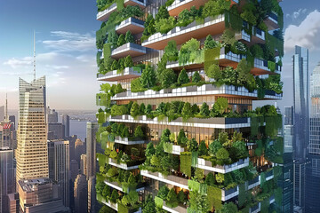 Obraz premium Architects designing buildings integrated with vertical forests, promoting urban greenery