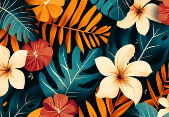 Tropical Flower and Leaf Pattern