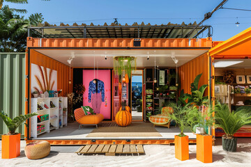 Entrepreneur setting up and promoting temporary pop-up store