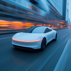 Naklejka premium Futuristic Electric Vehicle Concept on the Road