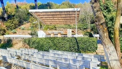 shot of the outdoor chapel outside the house of Virgin Mary at Ephesus, Turkey
