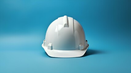 Fototapeta premium 水色の背景に白いヘルメット。コピースペース｜White helmet on light blue background. Copy space