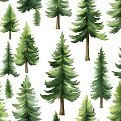 Watercolor Forest Trees Seamless Pattern