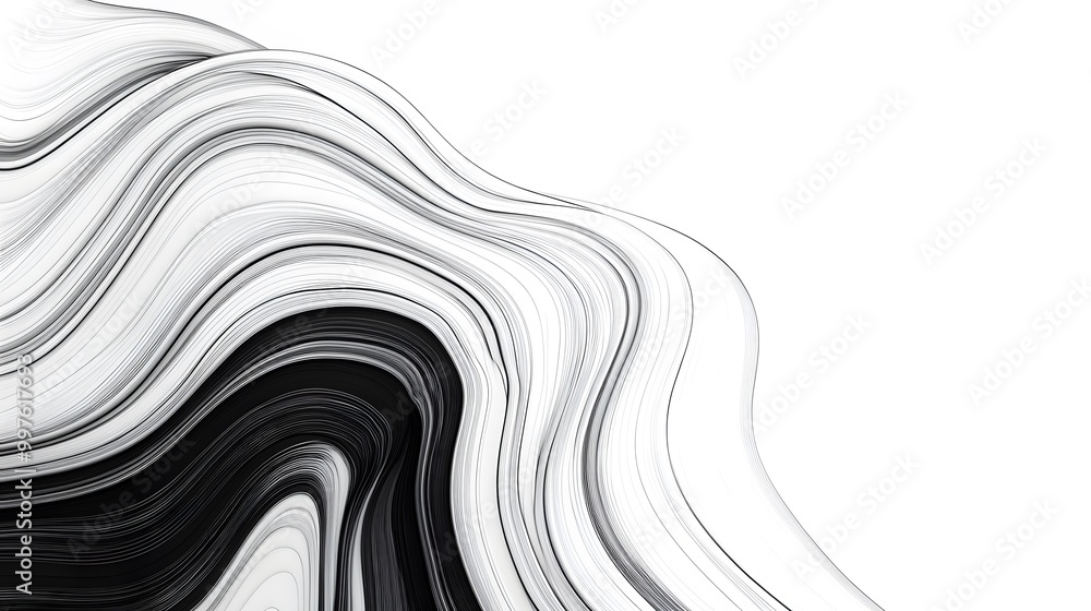 Poster abstract black and white waves create a striking visual contrast, evoking movement and fluidity on a