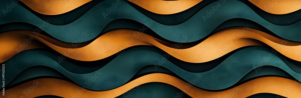 Wall mural abstract green and orange waves