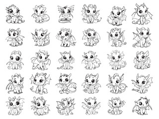 Collection of  Cute Dragon Vector Illustration - Dragon Clipart Design Sublimation