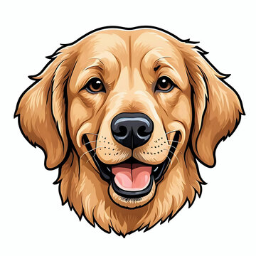 Happy golden retriever dog face cartoon illustration, lab dog breed clip art element symbol logo design
