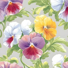 Watercolor Pansy Flowers Seamless Pattern