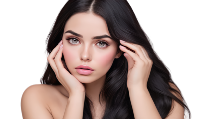 Woman with shame face on transparent background human emotions