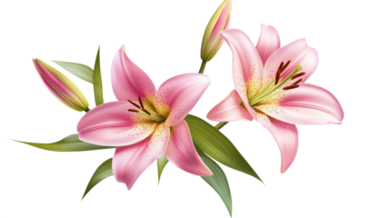 Pink lily flower bouquet isolated on transparent background