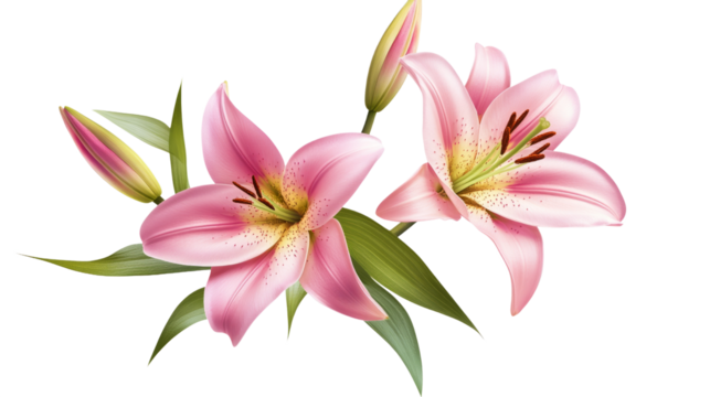 Pink lily flower bouquet isolated on transparent background
