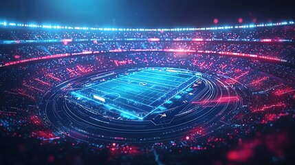 Abstract representation of a sports event with financial arrows, symbolizing business growth through sports sponsorship and marketing