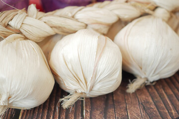 close up pf garlic on white background,