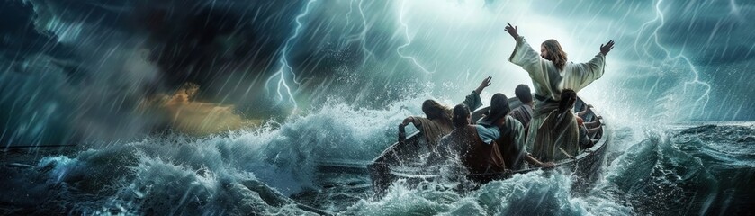 Jesus calming the storm his arms raised © sticker2you