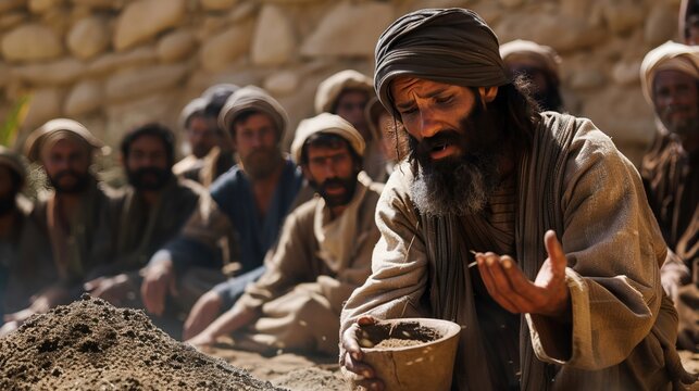 Jesus telling the parable of the sower sowing seeds