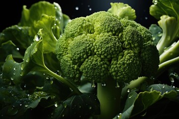 Isolated broccoli pattern on a white background. various parts of the broccoli f, generative IA