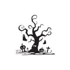 Dead Tree with Bare Branches Silhouette Vector.