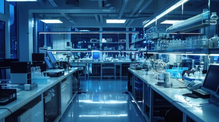 Fototapeta premium Laboratory: A facility equipped with scientific instruments and workbenches for hands-on experiments in chemistry, biology, or physics, adhering to strict safety protocols. 
