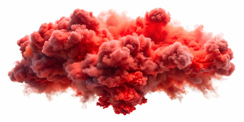 Fototapeta premium Dramatic explosive smoke cloud with red debris on white background symbolizing chaos and impact, dramatic, explosive, smoke, cloud